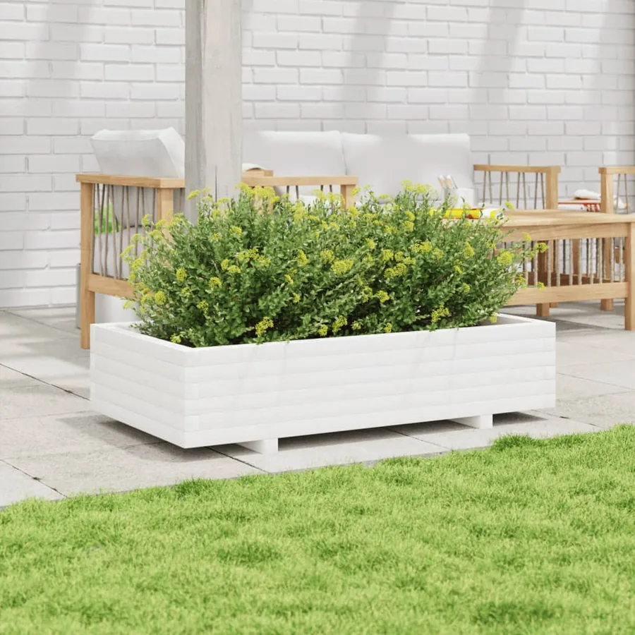 Jardinière blanc 110x60x26,5 cm bois de pin massif - 3