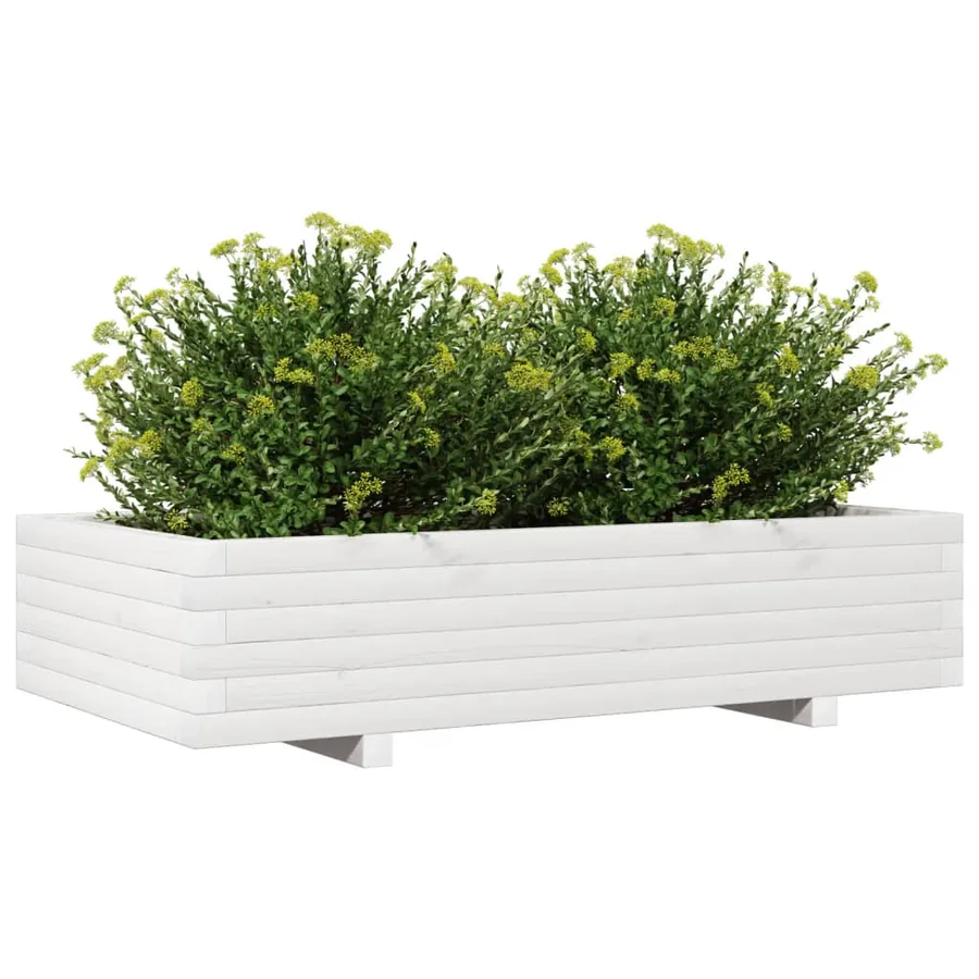Jardinière blanc 110x60x26,5 cm bois de pin massif - 4
