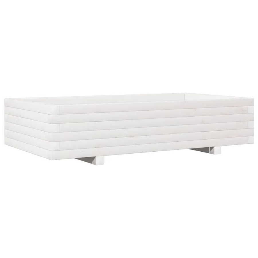Jardinière blanc 110x60x26,5 cm bois de pin massif - 7