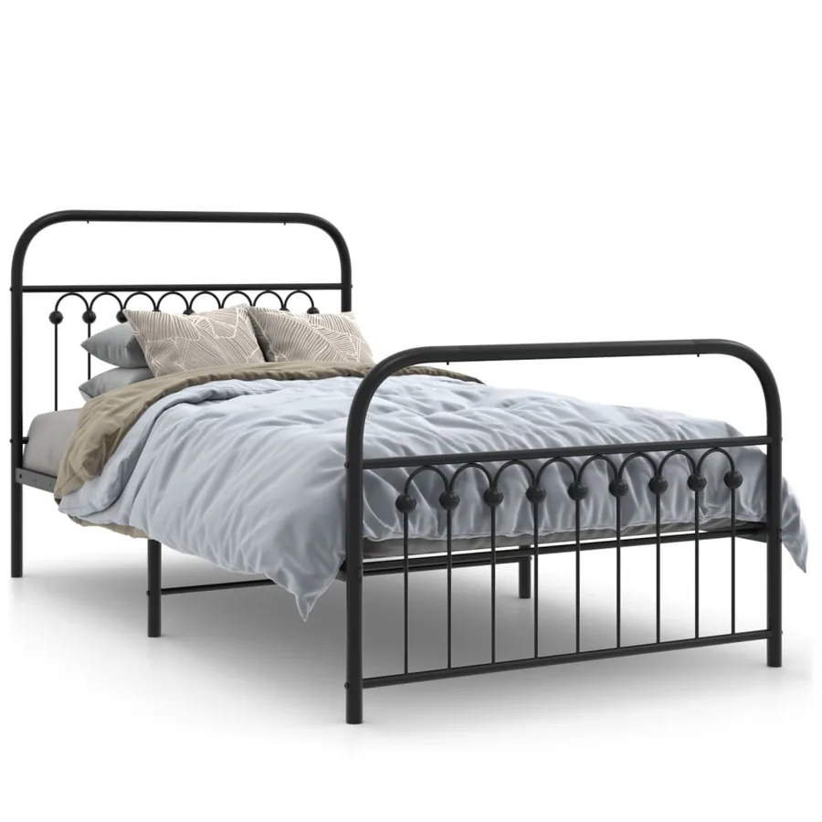 Cadre de lit métal sans matelas avec pied de lit noir 100x190cm - 2