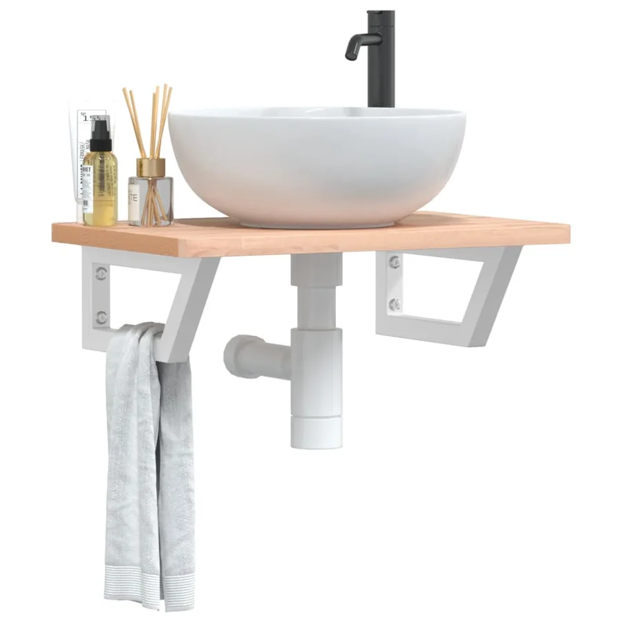 Étagère de vasque murale acier et bois massif de hêtre