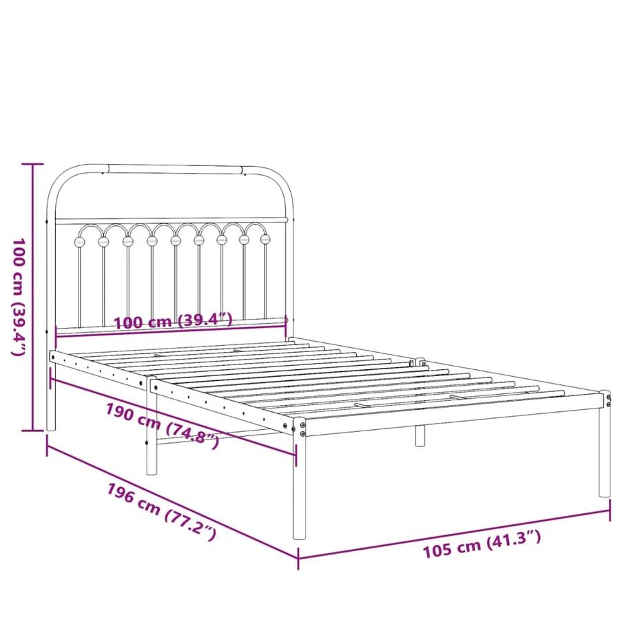 Cadre de lit métal sans matelas avec tête de lit noir 100x190cm - 8
