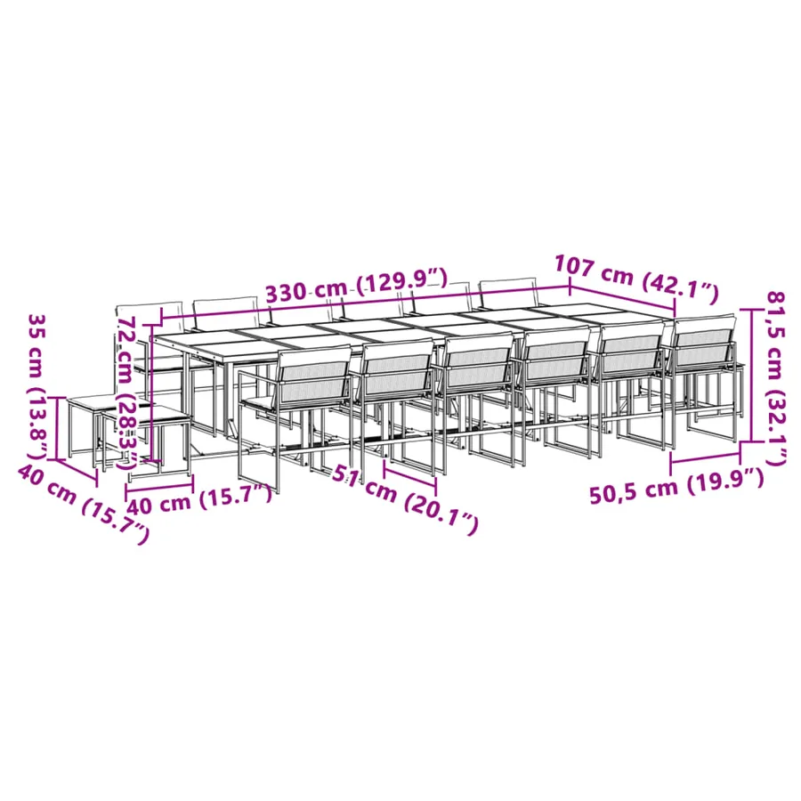Ensemble à manger de jardin avec coussins 17 pcs noir textilène - 11