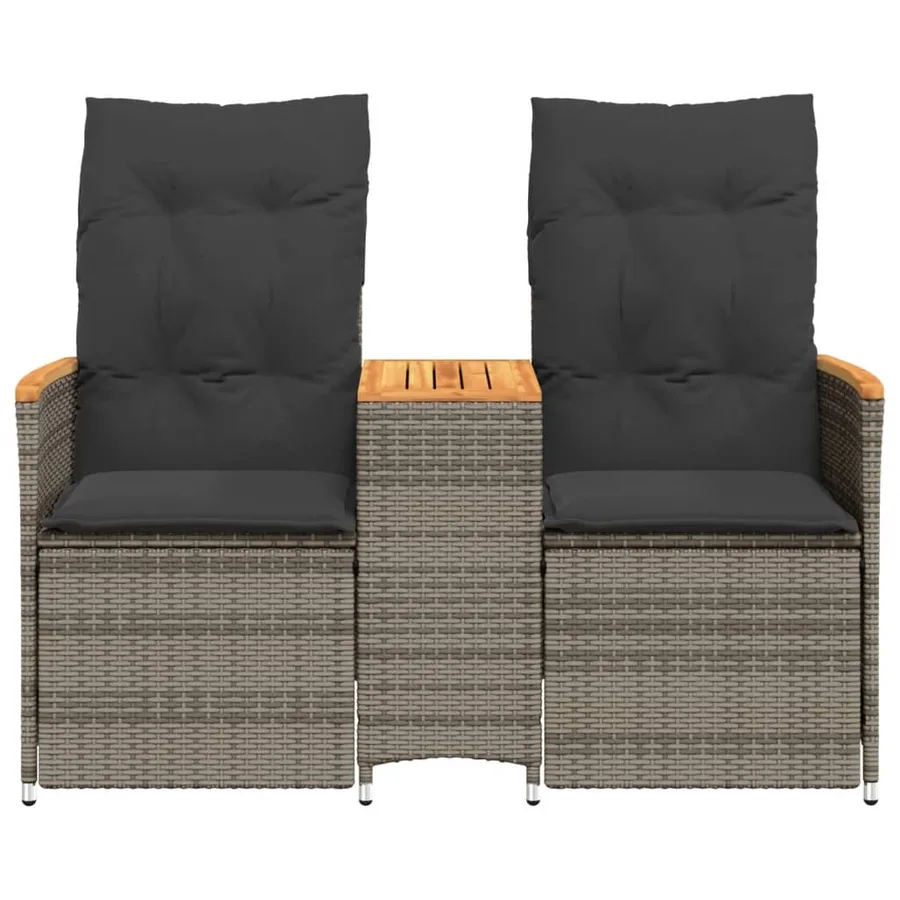Canapé de jardin inclinable 2 places avec table gris poly rotin - 4