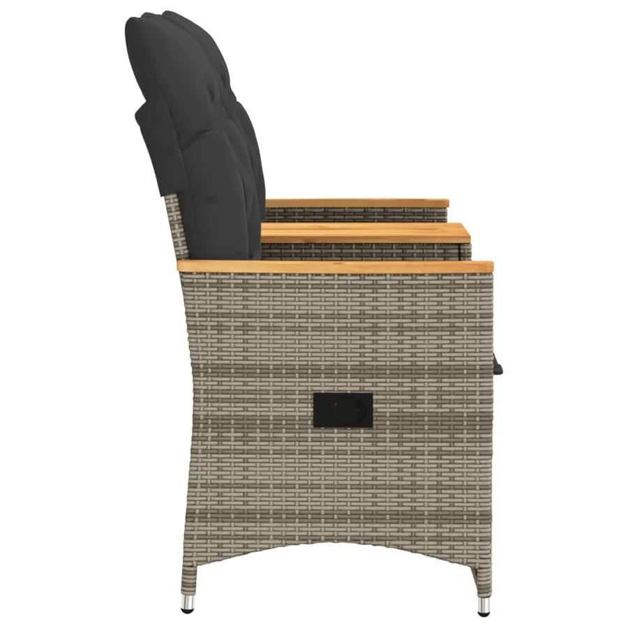 Canapé de jardin inclinable 2 places avec table gris poly rotin - 5