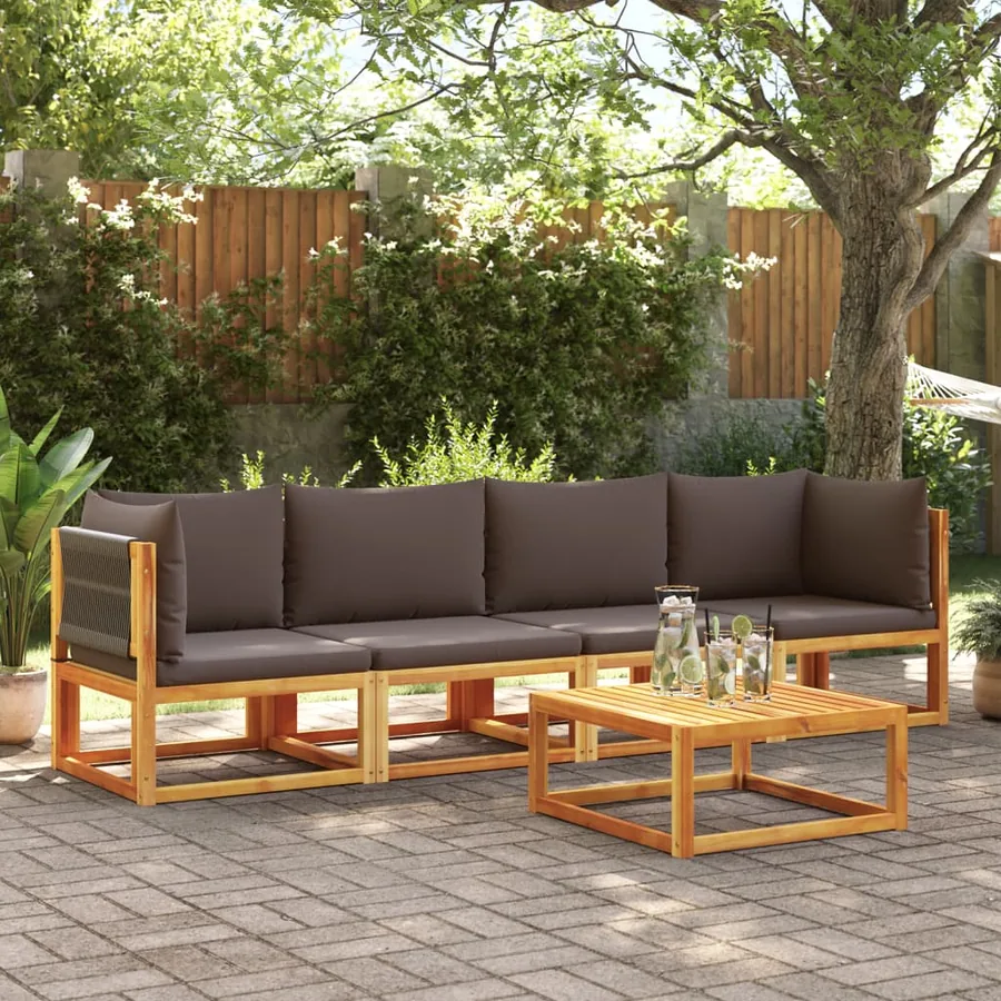 Ensemble de canapés de jardin 4 pièces avec coussins en bois d'acacia et corde