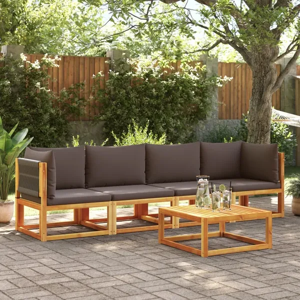 Ensemble de canapés de jardin 4 pièces avec coussins en bois d'acacia et corde