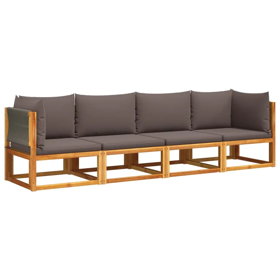 Ensemble de canapés de jardin 4 pièces avec coussins en bois d'acacia et corde - 2