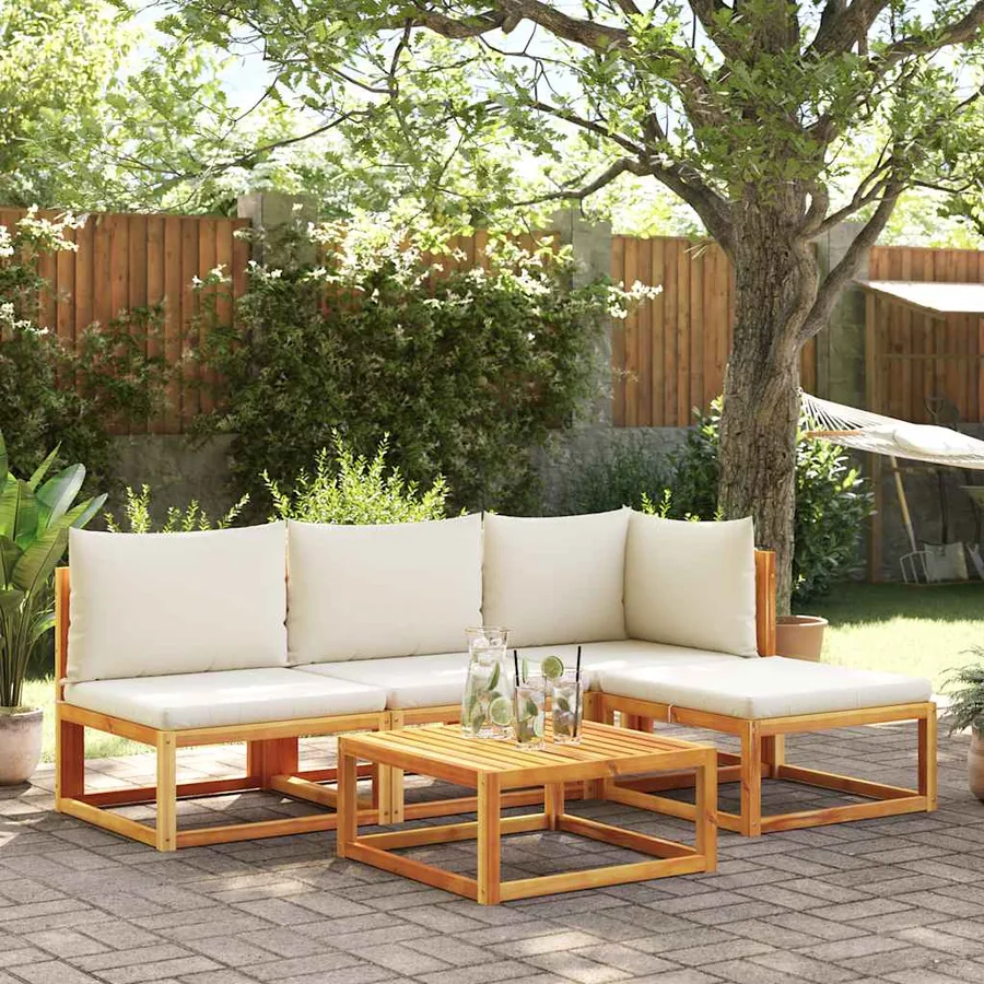 Canapé de jardin sans accoudoirs avec coussins en bois d'acacia et corde - 3