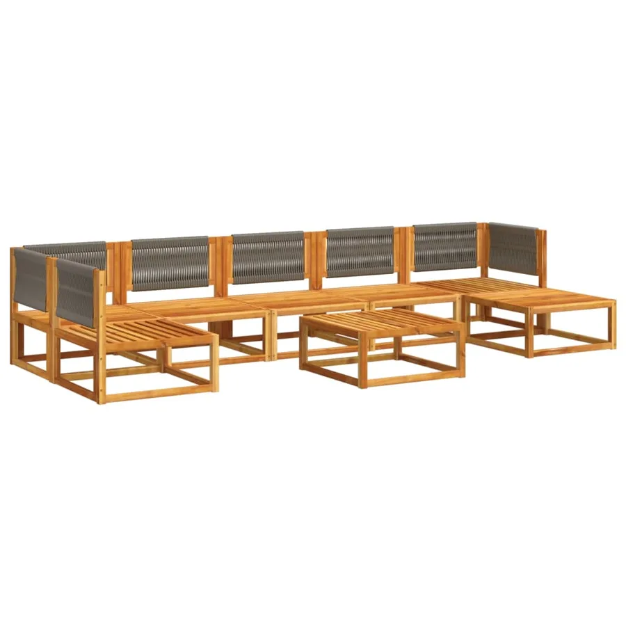 Ensemble de canapés de jardin 8 pièces avec coussins en bois d'acacia et corde - 3
