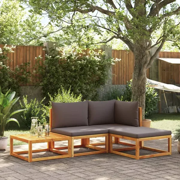 Ensemble de canapés de jardin 4 pièces avec coussins en bois d'acacia et corde