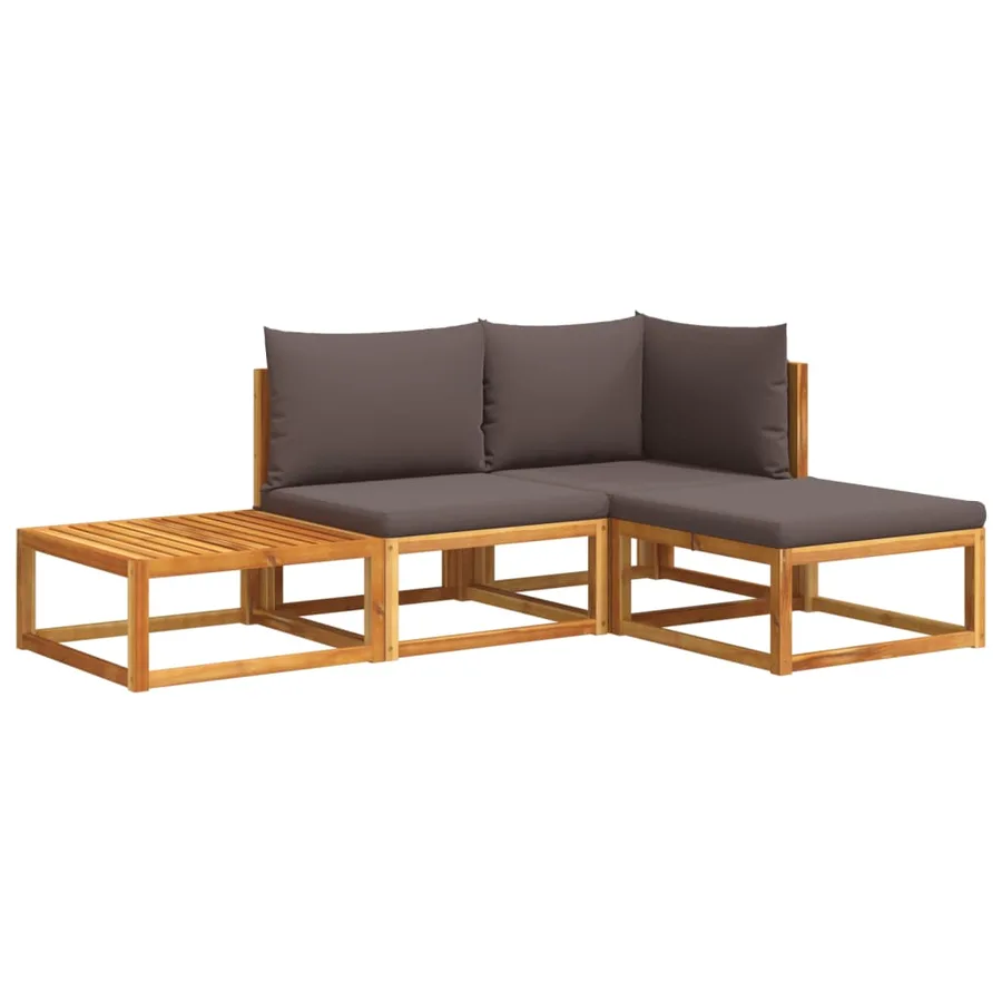 Ensemble de canapés de jardin 4 pièces avec coussins en bois d'acacia et corde - 2
