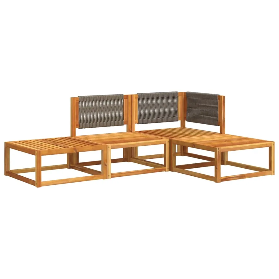 Ensemble de canapés de jardin 4 pièces avec coussins en bois d'acacia et corde - 3