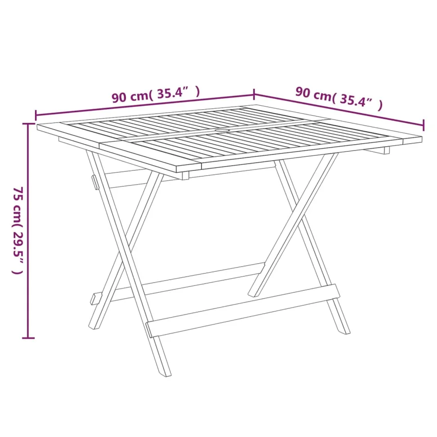 Table pliable de jardin 90x90x75 cm bois d'acacia solide - 7