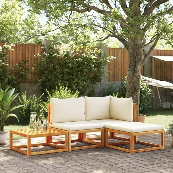 Ensemble de canapés de jardin 4 pièces avec coussins en bois d'acacia et corde