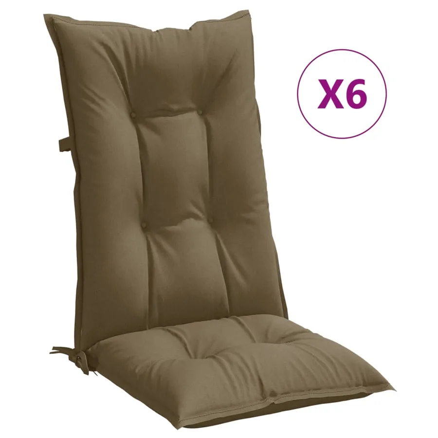 Coussins de chaise à dossier haut lot de 6 taupe mélangé tissu - 2