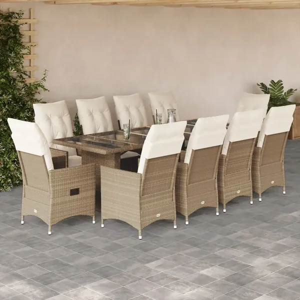 Ensemble de bistro de jardin 11 pcs coussins beige poly rotin