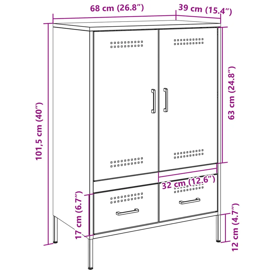 Buffet haut anthracite 68x39x101,5 cm acier - 13
