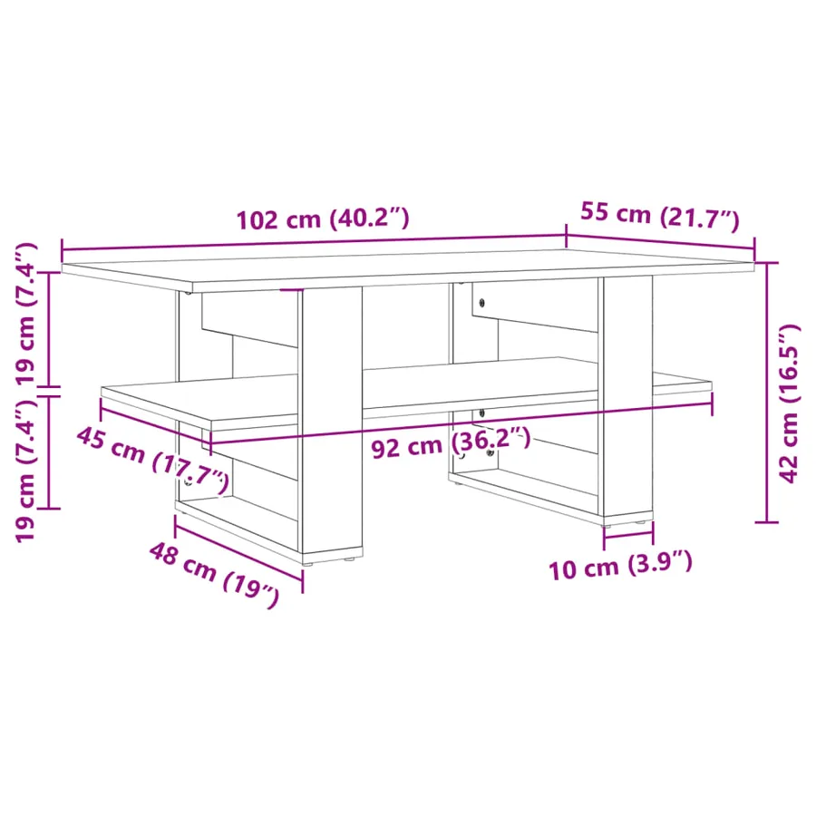Table basse blanc 102x55x42 cm bois d'ingénierie - 8