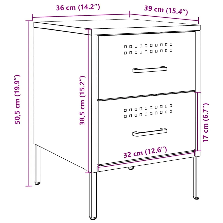 Table de chevet jaune moutarde 36x39x50,5 cm acier - 13