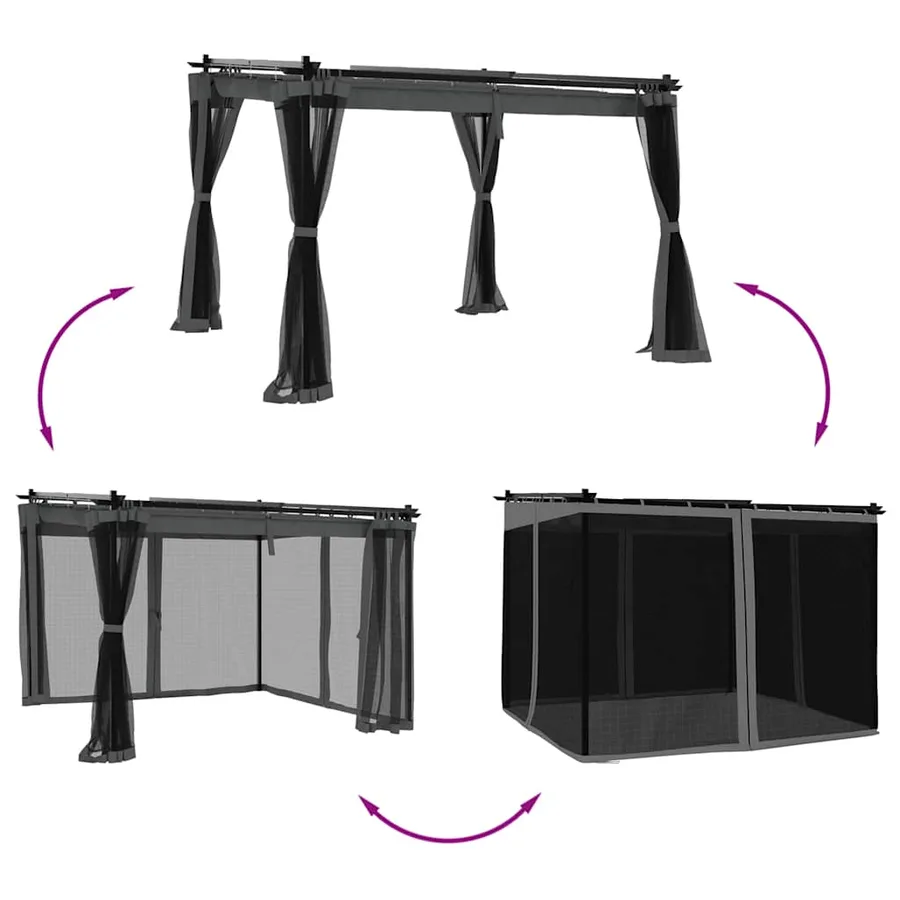 Tonnelle avec parois en filet anthracite 3x3 m acier - 3