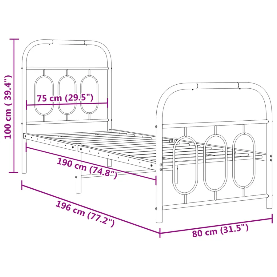 Cadre de lit métal sans matelas avec pied de lit noir 75x190 cm - 8