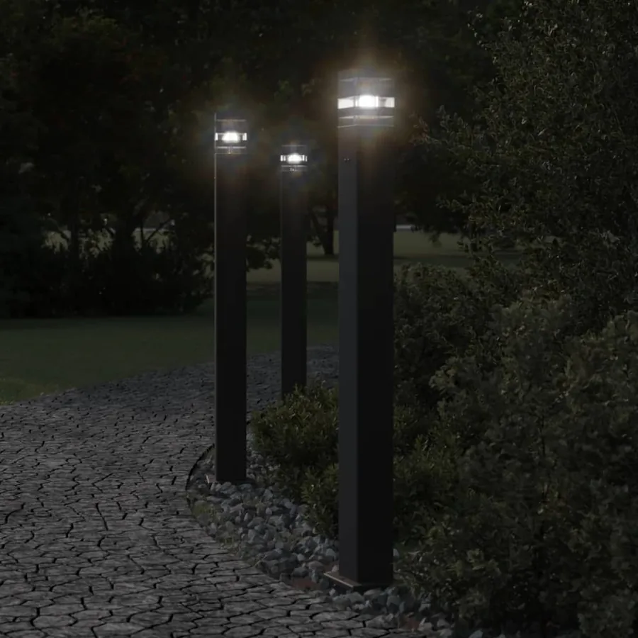 Lampadaires d'extérieur avec sortie 3 pcs noir 110 cm aluminium