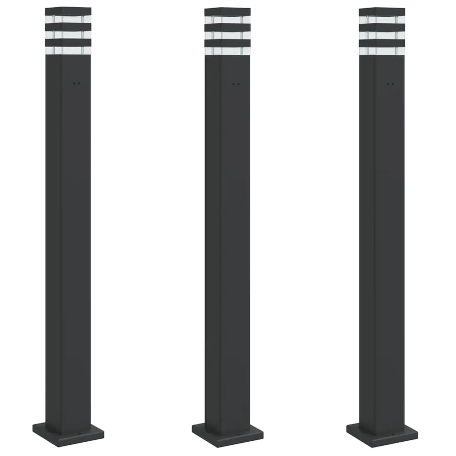 Lampadaires d'extérieur avec sortie 3 pcs noir 110 cm aluminium - 2