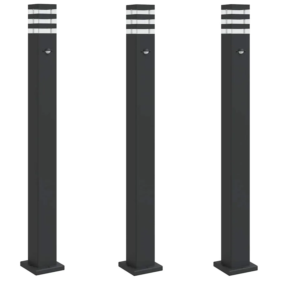 Lampadaires d'extérieur avec capteur 3 pcs noir 110cm aluminium - 2