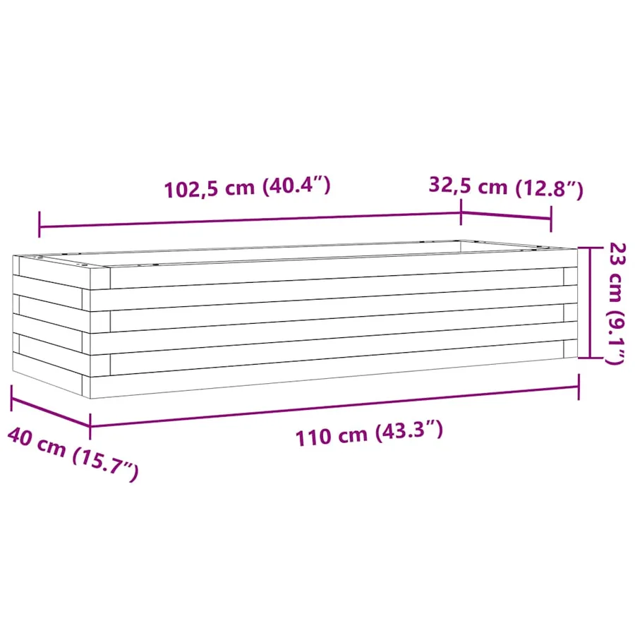 Jardinière cire marron 110x40x23 cm bois de pin massif - 10