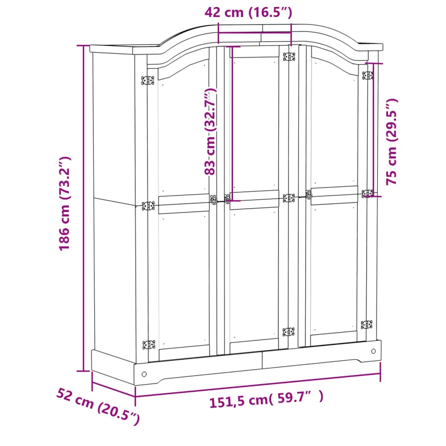 Garde-robe Corona blanc 151,5x52x186 cm bois de pin massif - 9