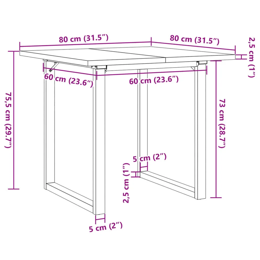 Table à manger cadre en O 80x80x75,5cm bois de pin massif acier - 10