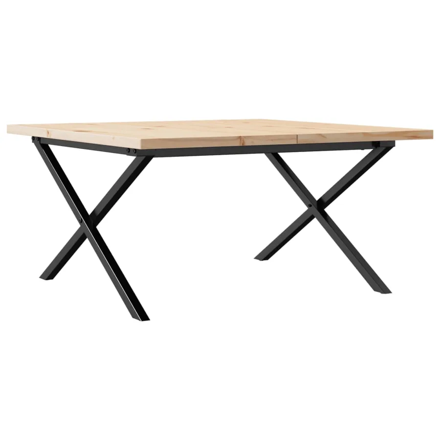 Table basse cadre en X 80x80x45,5cm bois de pin massif et acier - 2