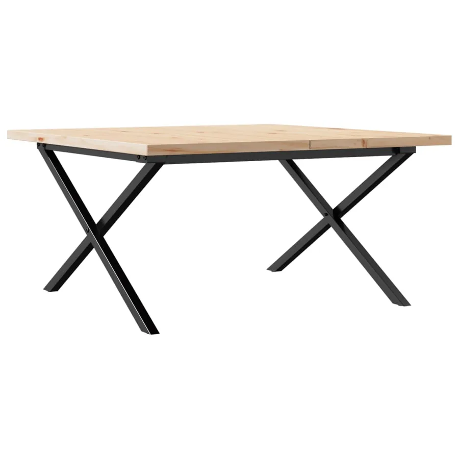 Table basse cadre en X 80x80x45,5cm bois de pin massif et acier - 6