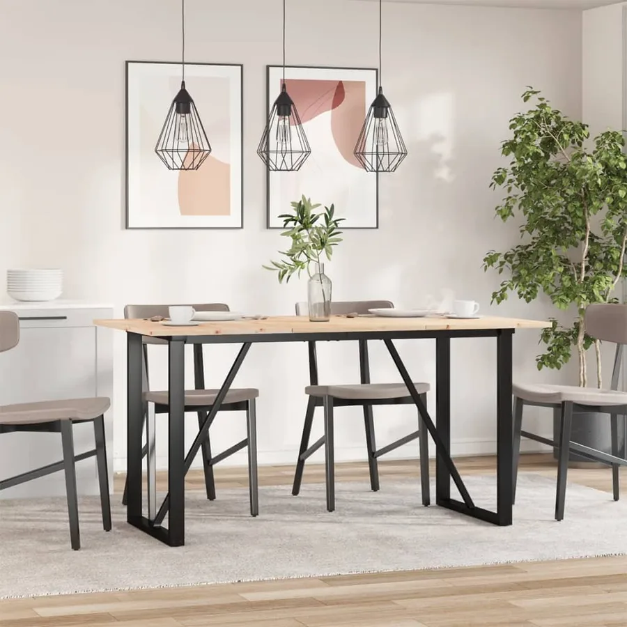 Table à manger cadre en O 160x80x75 cm bois de pin massif acier - 3