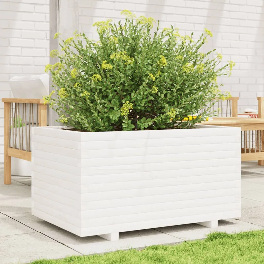 Jardinière blanc 90x60x49,5 cm bois de pin massif - 3