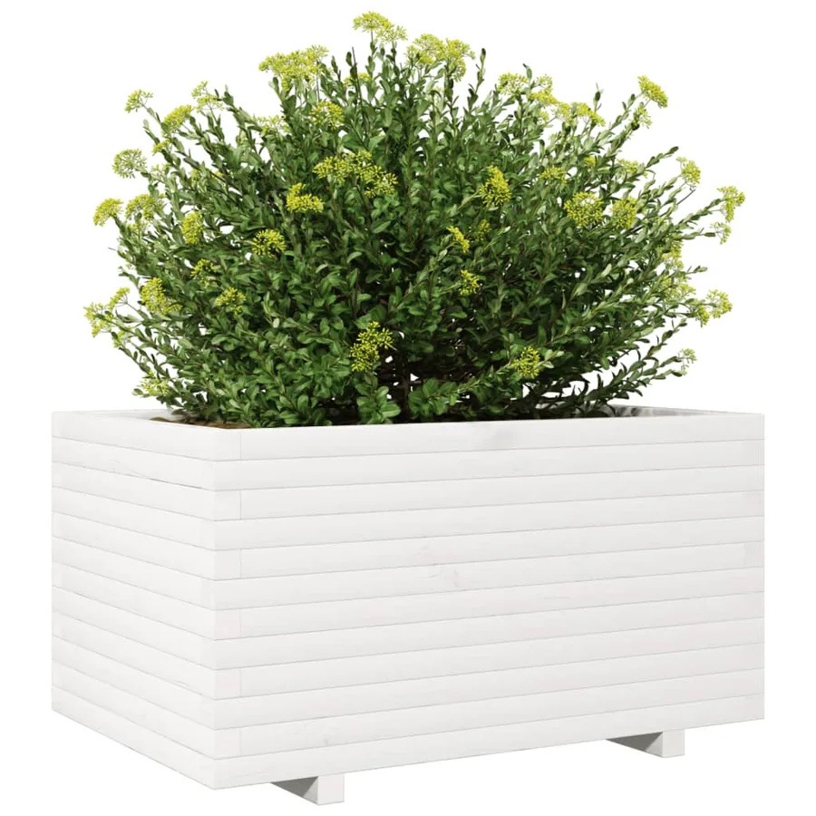 Jardinière blanc 90x60x49,5 cm bois de pin massif - 4