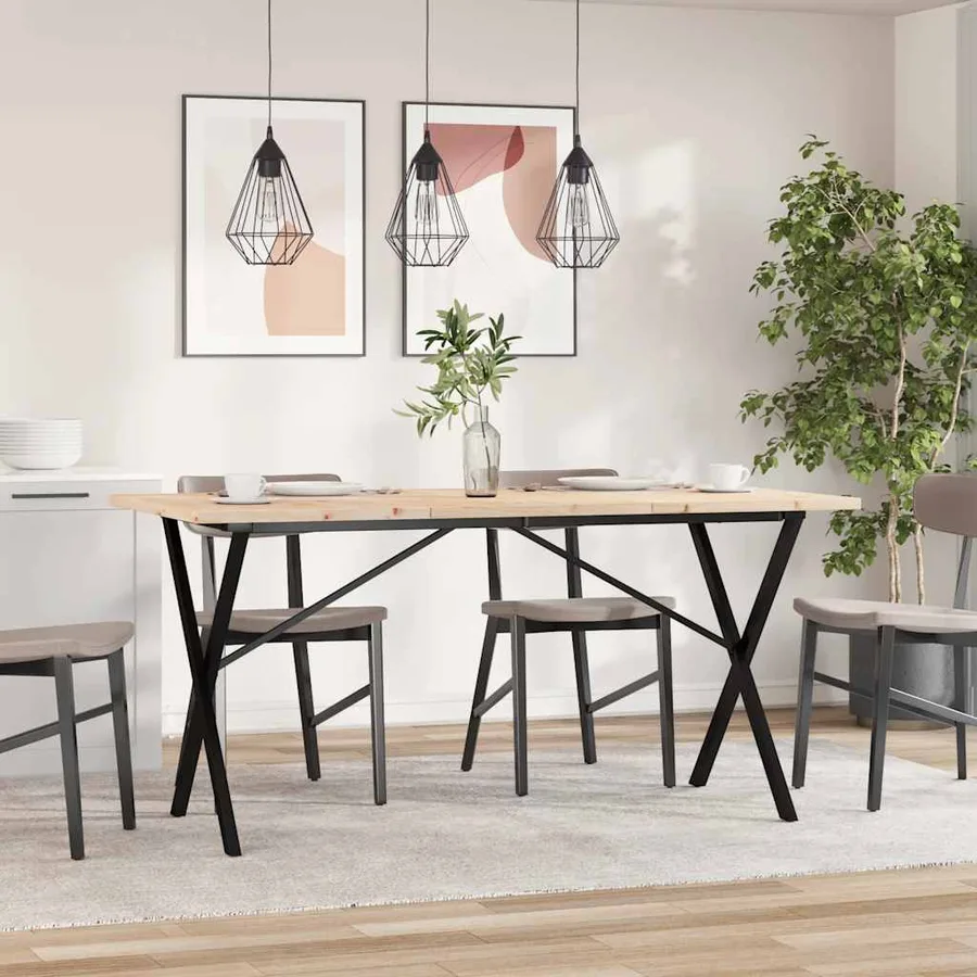 Table à manger cadre en X 140x80x75,5 cm bois pin massif acier - 3