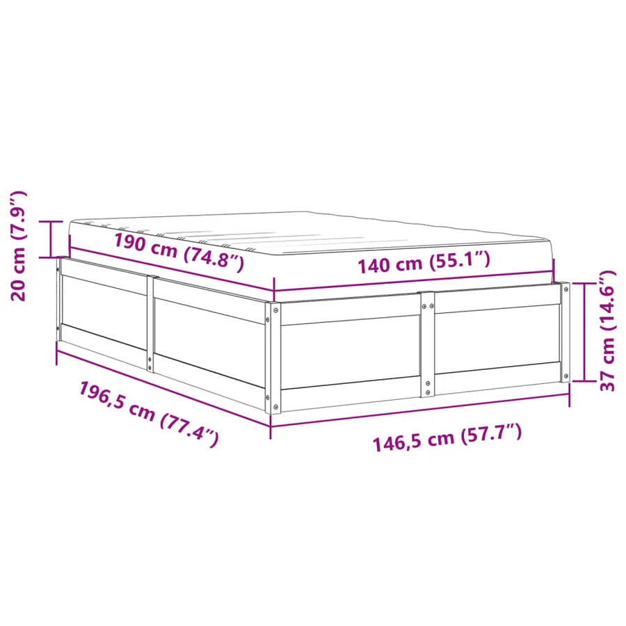 Lit avec matelas blanc 140x190 cm bois massif de pin - 13