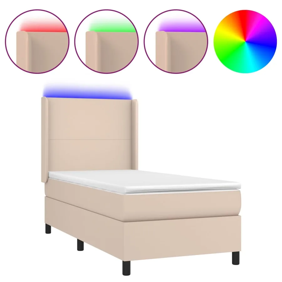 Sommier à lattes de lit matelas et LED Cappuccino 90x190cm - 2
