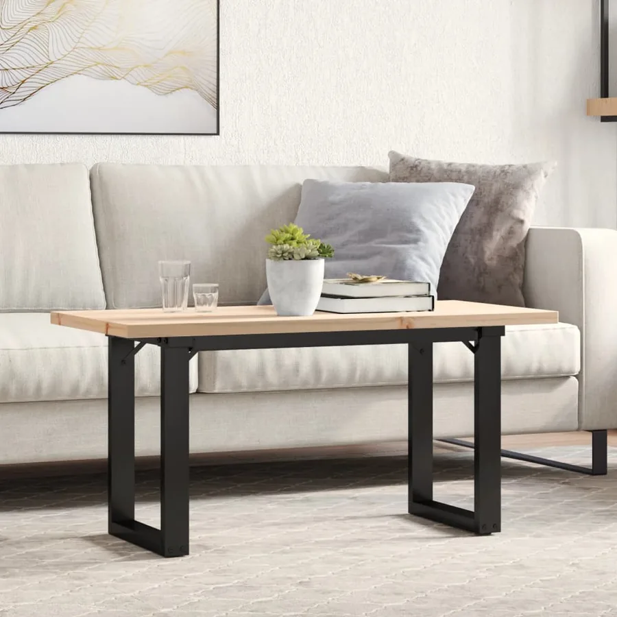 Table basse cadre en O 100x50x45,5 cm bois de pin massif acier