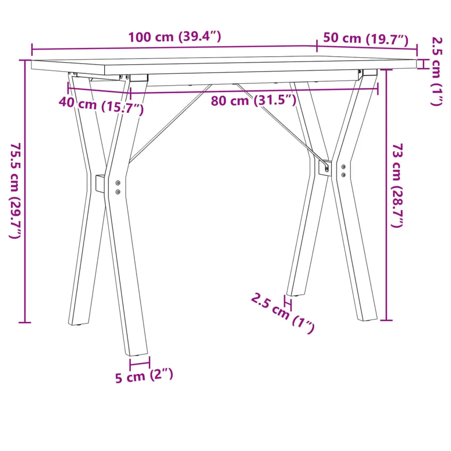 Table à manger cadre en Y 100x50x75,5 cm bois pin massif acier - 10