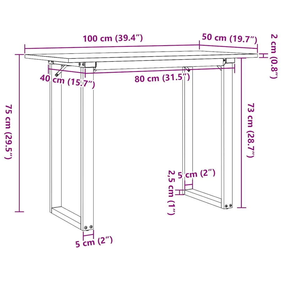 Table à manger cadre en O 100x50x75 cm bois de pin massif acier - 10