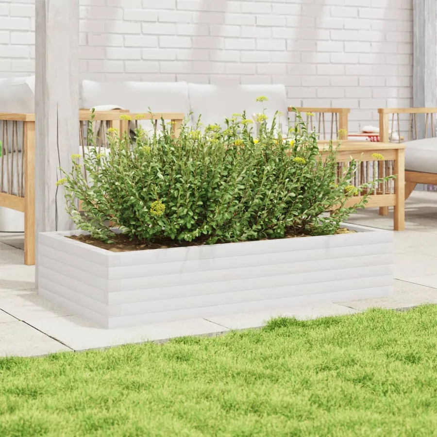 Jardinière blanc 110x60x23 cm bois de pin massif - 3