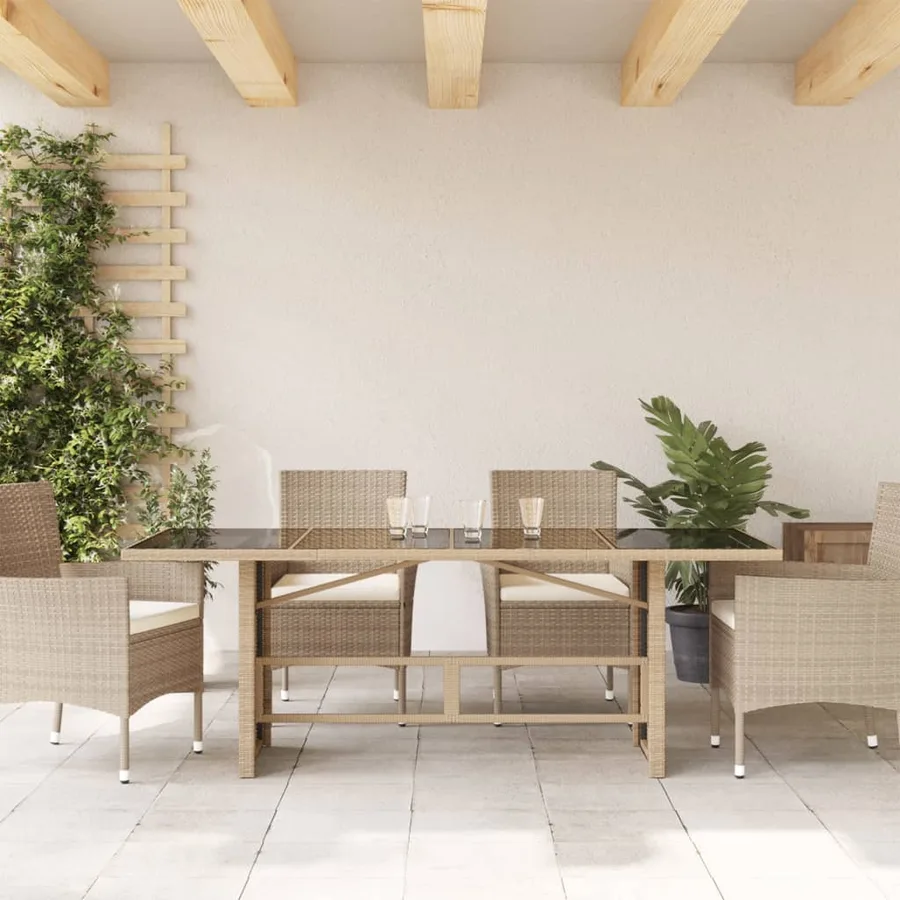 Table de jardin avec dessus en verre beige résine tressée - 3