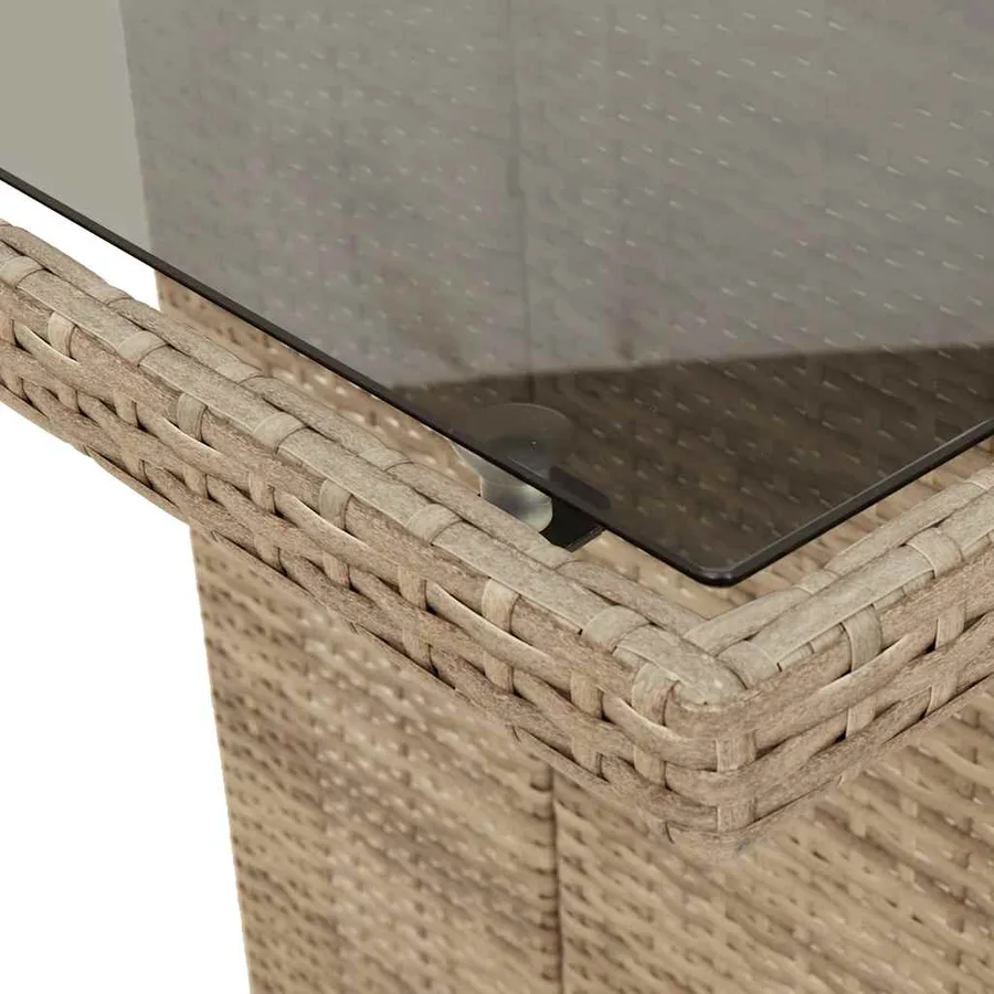 Table de jardin avec dessus en verre beige résine tressée - 8