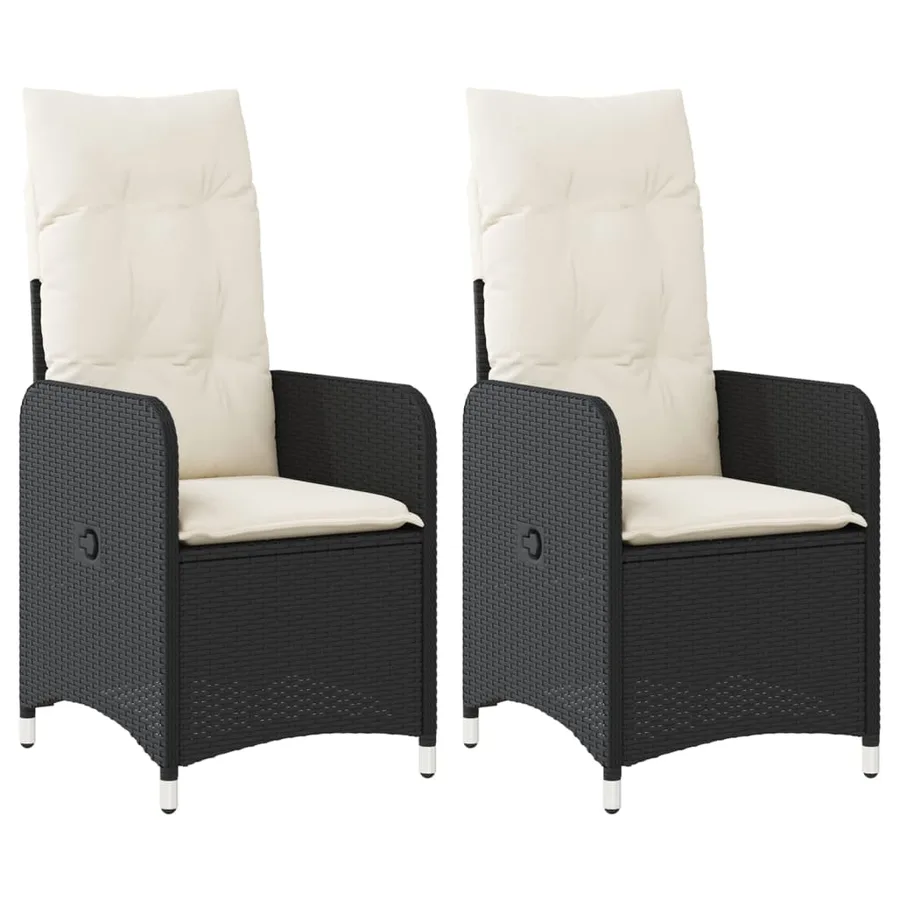 Chaises inclinables de jardin lot de 2 et coussins noir rotin - 2
