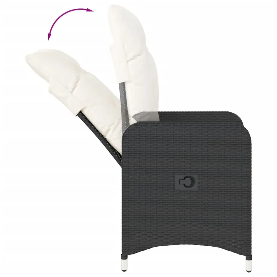 Chaises inclinables de jardin lot de 2 et coussins noir rotin - 7