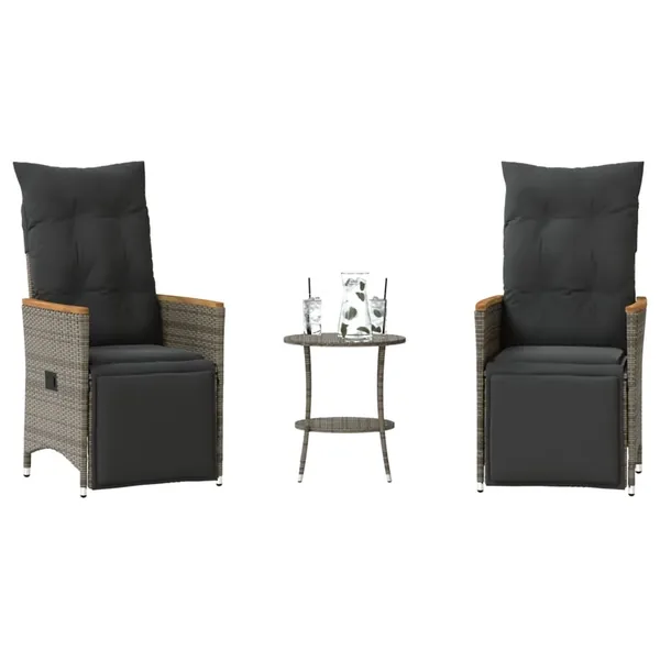Ensemble de bistro 3 pcs avec coussins gris résine tressée