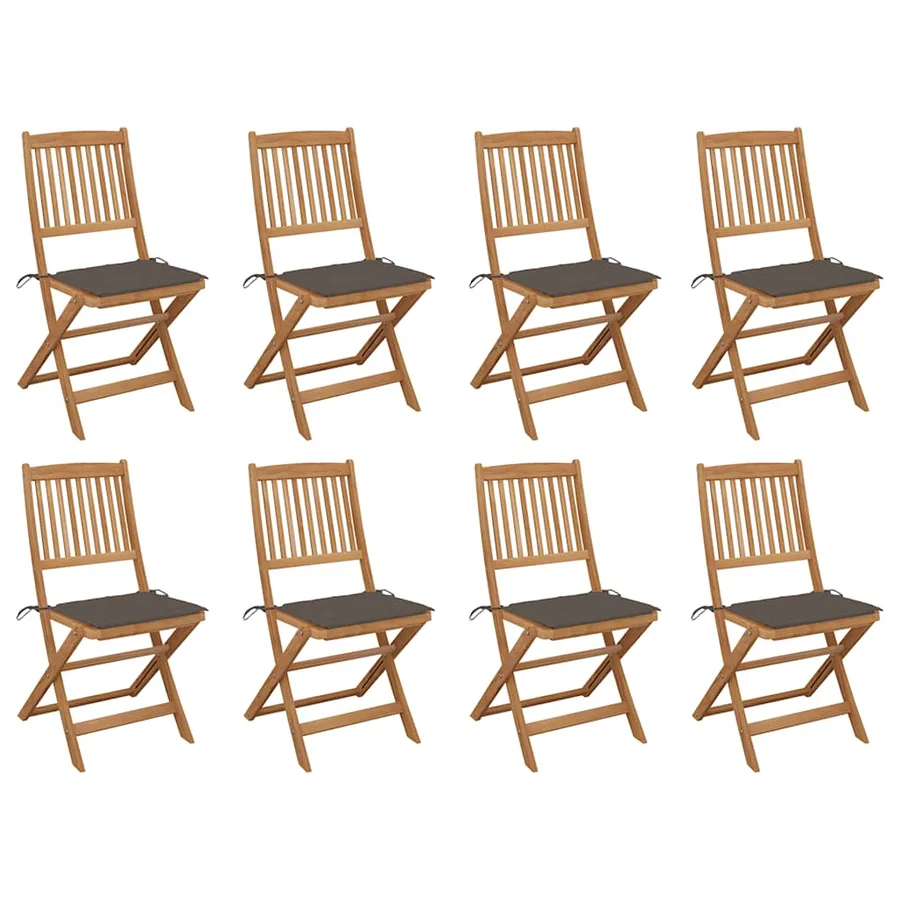 Chaises pliables d'extérieur et coussins lot de 8 Bois d'acacia